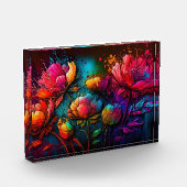 ネオン花,カラフル,花束,インク(ばちゃばちゃ)跳ねる フォトブロック (左)