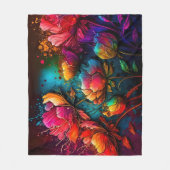 ネオン花，カラフル，花束，インク（ばちゃばちゃ）跳ねる フリースブランケット (正面)