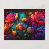 ネオン花，カラフル，花束，インク（ばちゃばちゃ）跳ねる ポストカード (正面)