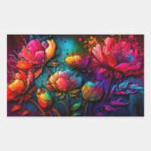 ネオン花，カラフル，花束，インク（ばちゃばちゃ）跳ねる 長方形シール (正面)