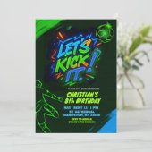 ネオン落書きティーンサッカー ボール招待状 招待状 (スタンド正面)