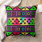 ネオン虹の幾何学模様（黒） クッション (ブランケット)