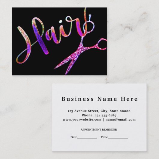 ネオン虹の魅力的な美容師のアポイントメント 予約カード (正面/裏面)