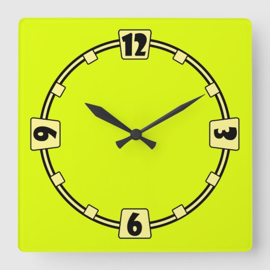 ネオン蛍光イエローレモンの明るい色 スクエア壁時計 (正面)