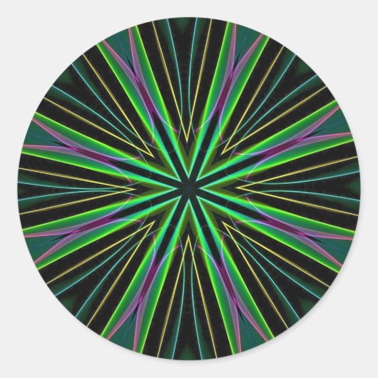 ネオン蛍光グリーンラベンダースターバースト ラウンドシール (正面)