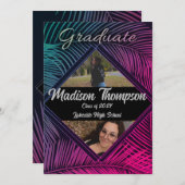 ネオン蛍光熱帯性卒業招待状 招待状 (正面/裏面)