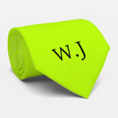 ネオン蛍光鮮やか緑色ブラックモノグラム ネクタイ (ロール)