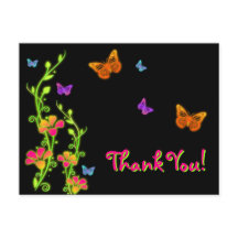 ネオン蝶と花サンキューポストカード