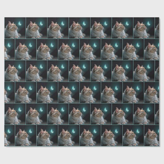 ネオン蝶ふわふわ猫 ラッピングペーパー (フラット)
