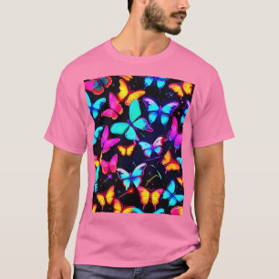 ネオン蝶パターン Tシャツ