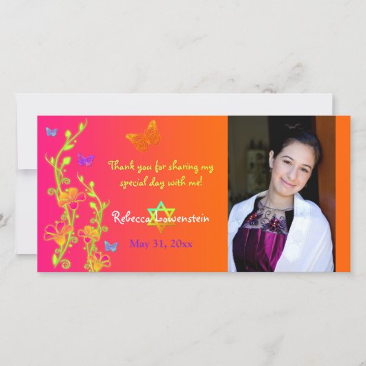 ネオン蝶及び花の写真のサンキューカード2 サンキューカード (正面)