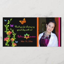 ネオン蝶及び花の写真のサンキューカード サンキューカード