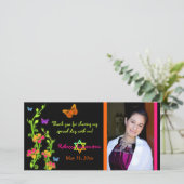 ネオン蝶及び花の写真のサンキューカード サンキューカード (スタンド正面)