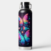 ネオン蝶、ハートと愛 ウォーターボトル (背面)