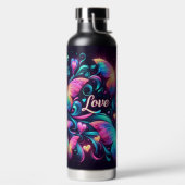 ネオン蝶、ハートと愛 ウォーターボトル (左面)