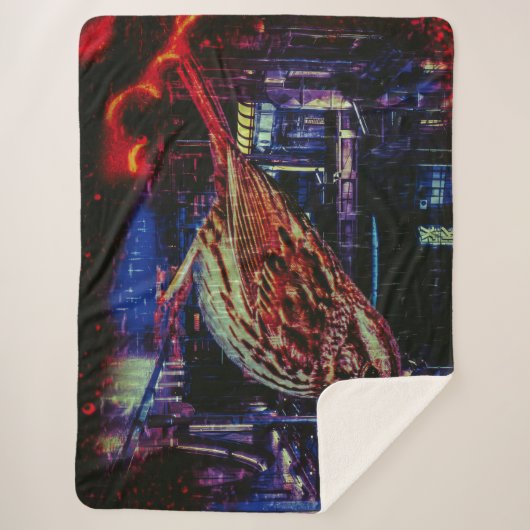 ネオン街並みサイバーパンクスパロウ シェルパブランケット (正面)
