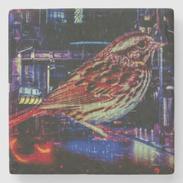 ネオン街並みサイバーパンクスパロウ ストーンコースター