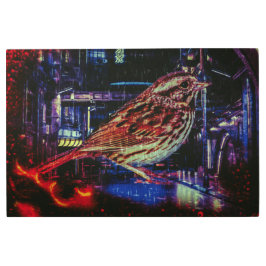 ネオン街並みサイバーパンクスパロウ メタルプリント