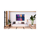 ネオン街並み反射と夕暮れ未来的 フォトプリント