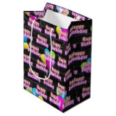 ネオン誕生日と風船ブリック中ギフトバ ミディアムペーパーバッグ (正面アングル)