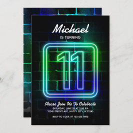 ネオン誕生日への招待Boy 11誕生日 招待状