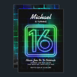 ネオン誕生日への招待Boy 16誕生日 招待状<br><div class="desc">Boy 16th birthday invitation for Neon or Glow in the Dark themed Birthday Party</div>