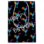 ネオン誕生日カクテルオンブラック ミディアムペーパーバッグ (正面)
