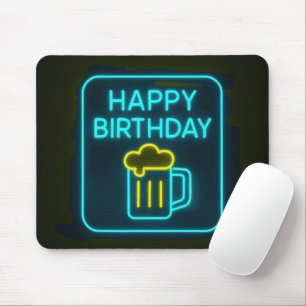 ネオン誕生日ビアマグオンブラック マウスパッド