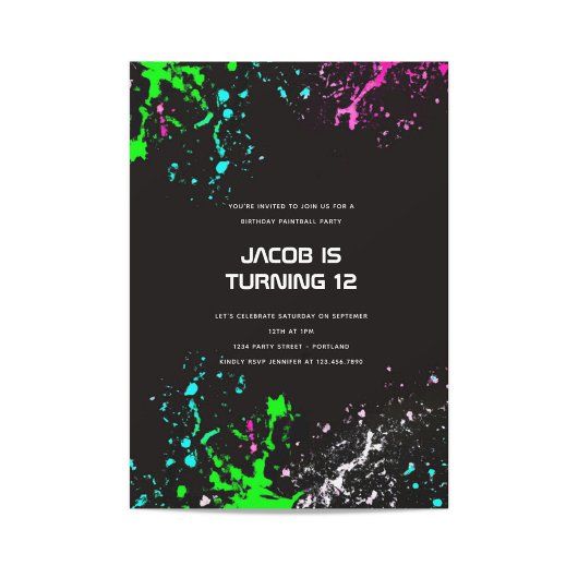 ネオン誕生日ペイントボールパーティー 招待状