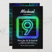 ネオン誕生日ボーイシックス誕生日 招待状 (正面/裏面)