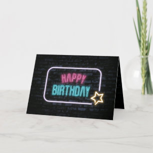 ネオン誕生日マーキーオンブリックカード カード