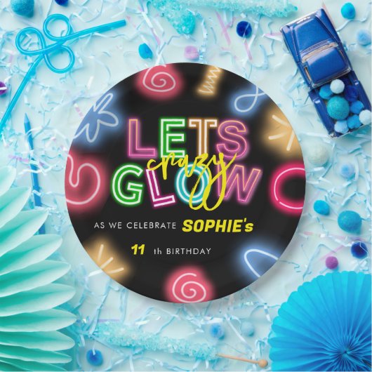 ネオン誕生日レー熱狂するザーパーティーを輝かせよう ペーパープレート (パーティー)