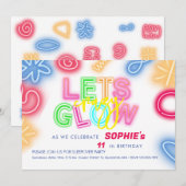 ネオン誕生日レー熱狂するザーパーティーを輝かせよう 招待状 (正面/裏面)