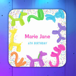 ネオン誕生日動物風船紙プレート スクエアシール