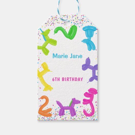 ネオン誕生日動物風船 ギフトタグ (正面)