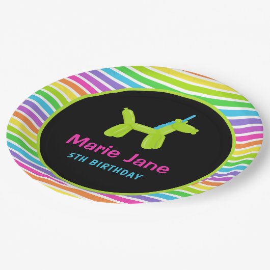 ネオン誕生日動物風船 ペーパープレート (アングル)