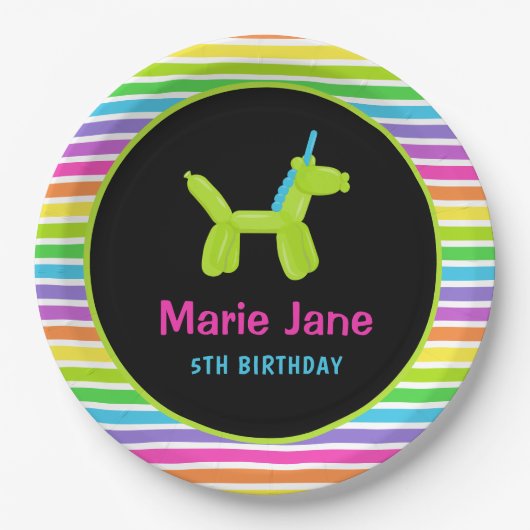 ネオン誕生日動物風船 ペーパープレート (正面)