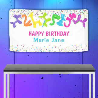 ネオン誕生日動物風船 横断幕