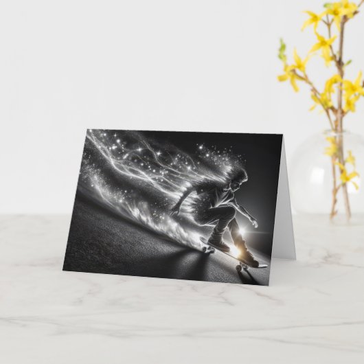 ネオン誕生日10代のボーイスケートボード カード (黄色い花)