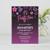 ネオン誕生日22歳の誕生日ブラックピンク 招待状 (スタンド正面)