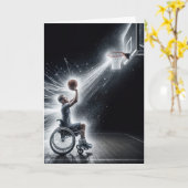 ネオン車いすバスケットボール選手誕生日 カード (黄色い花)