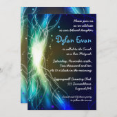 ネオン輝くスターズ バー ミツバ ご招待 青 招待状 (正面/裏面)