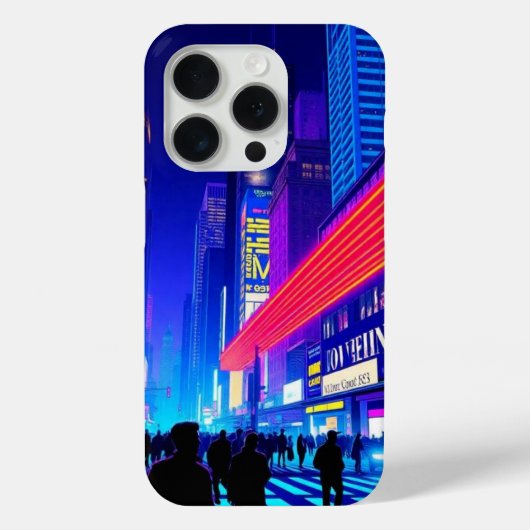 ネオン輝く都会の風景 ポップアート iPhone 15 Pro カバー (裏面)
