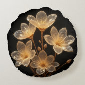 ネオン透明ベージュの花の黒い丸い枕 ラウンドクッション (裏面)