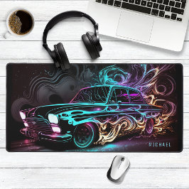 ネオン通りレースヴィンテージカーパーソナライズされた名 デスクマット