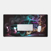 ネオン通りレースヴィンテージカーパーソナライズされた名 デスクマット (キーボード&マウス)