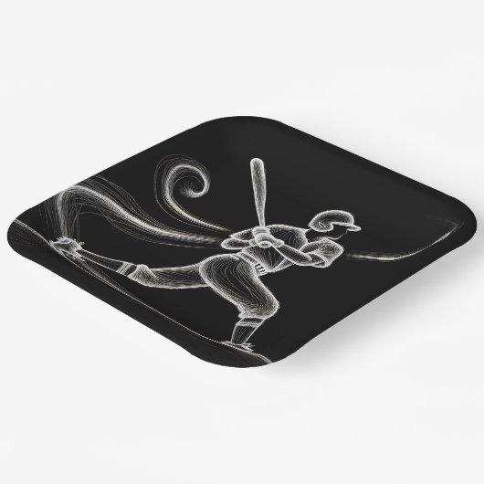 ネオン野球選手がこうもりを振る ペーパープレート (傾斜あり)