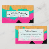 ネオン金ゴールドピンクティール（緑がかった色）ブラシストロークカラーブロック 名刺 (正面/裏面)