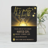 ネオン金ゴールドライトデジタルパーティーe招待状テンプレート, B 招待状 (スタンド正面)