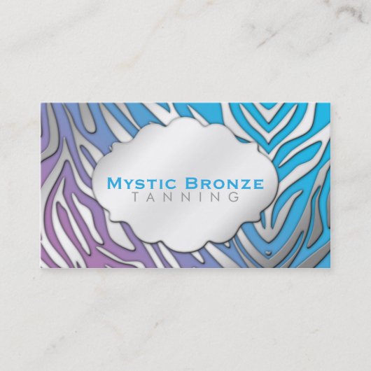 ネオン青及び紫色のシマウマのプリントの日焼けするか、またはサロン 名刺 (正面)